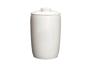 En vit burk med lock.